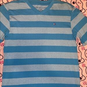 Tommy Hilfiger Kids Teal and Gray Striped Tee